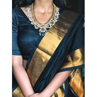 Black Bollywood Designer Banarasi Silk Saree | Saree With Stitched Blouse | South Indian Saree | Sarees India | Fall Stitching Complimentary