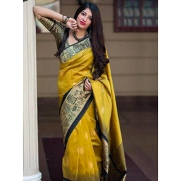 Mustard Banarasi Silk Indian Wedding Saree With Blouse | Indian Ethnic Wear Saree | Fall Stitching Complimentary | Sabyasachi Saree | Sari