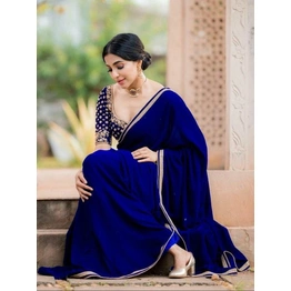 Elegant Blue Satin Silk Saree With Stitched Blouse | Bollywood Saree