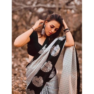 Black Elegance Saree | Banarasi Bliss Saree | Saree With Stitched Blouse | Bollywood Radiance Saree