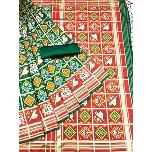 Green Patola Silk Sarees For Indian Women, Designer Wedding Saree, Free Falls And Pico Done, Saree With Stitching Blouse, Sabyasachi Saree