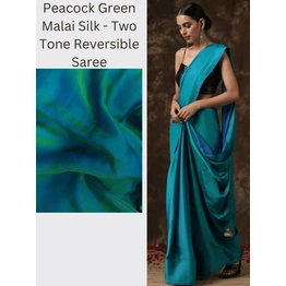 Peacock Green Malai Silk Saree: Two-Tone Reversible Soft Silk Saree For Indian Weddings, Bridesmaids, And Special Occasions