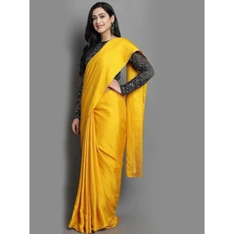 Yellow Plain Satin Silk Saree | Indian Wedding Saree | Handwoven Saree | Sarees India | Gifts For Her | Traditional Saree | Sarees For Women