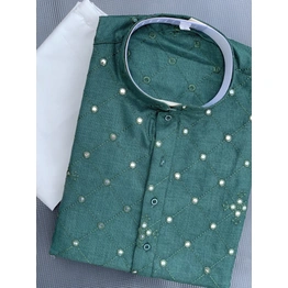 Premium Dark Green Soft Silk Mens Kurta Pajama Set