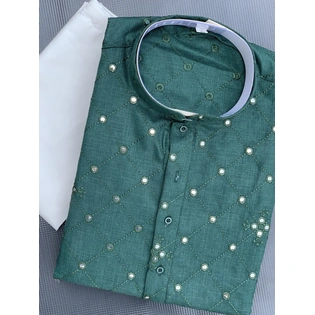 Premium Dark Green Soft Silk Mens Kurta Pajama Set