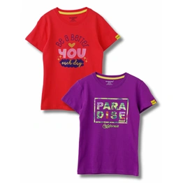 Mijoosh Girls T-Shirt Hibiscus Red / Sparking Grape Violet, Soft Cotton, Ages 7-14 (2pcs pack)