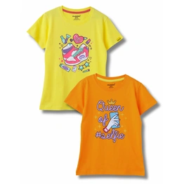 Mijoosh Girls T-Shirt Blazing Yellow / Vibrant Orange, Soft Cotton, Ages 7-14 (2pcs pack)