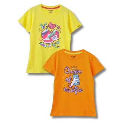 Mijoosh Girls T-Shirt Blazing Yellow / Vibrant Orange, Soft Cotton, Ages 7-14 (2pcs pack)