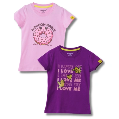 Girls T-Shirt Bonbon Pink / Sparking Grape Violet, Soft Cotton, Ages 2-6 (2pcs pack)