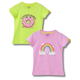 Mijoosh Girls T-Shirt Bonbon Pink / Acid Lime Green, Soft Cotton, Ages 2-6 (2pcs pack)