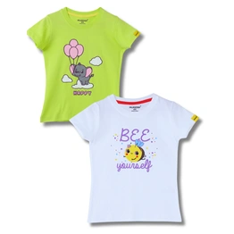 Mijoosh Girls T-Shirt White / Acid Lime Green, Soft Cotton, Ages 2-6 (2pcs pack)