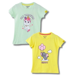 Mijoosh Girls T-Shirt Patina Green / Blazing Yellow, Soft Cotton, Ages 2-6 (2pcs pack)