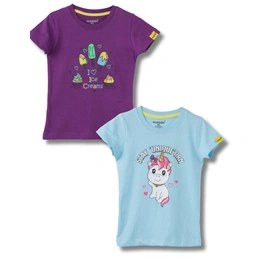 Mijoosh Girls T-Shirt Atomizer Blue / Sparking Grape Violet, Soft Cotton, Ages 2-6 (2pcs pack)