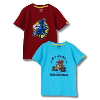 Mijoosh Boys T-Shirt Sulphur Winery Red / Scuba Blue, Soft Cotton, Ages 7-14 (2pcs pack)