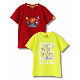 Mijoosh Boys T-Shirt Winery Red / Sulphur Spring Lime, Soft Cotton, Ages 7-14 (2pcs pack)