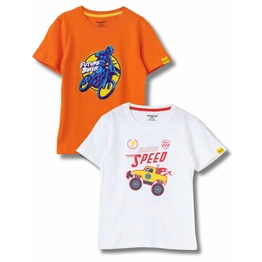 Boys T-Shirt White / Scarlet Ibis Orange, Soft Cotton, Ages 7-14 (2pcs pack)