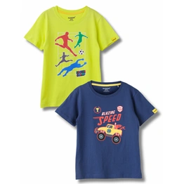 Mijoosh Boys T-Shirt Estate Blue / Sulphur Spring Lime, Soft Cotton, Ages 7-14 (2pcs pack)