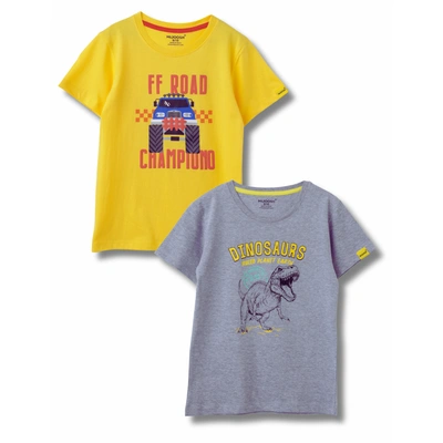 Mijoosh Boys T-Shirt Dandelion Yellow / Grey Heather Mélange, Soft Cotton, Ages 7-14 (2pcs pack)