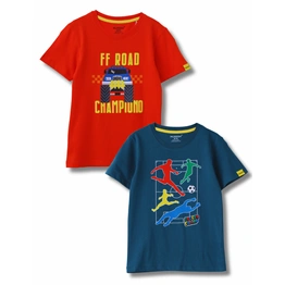 Mijoosh Boys T-Shirt Fiery Red / Blue Coral, Soft Cotton, Ages 7-14 (2pcs pack)