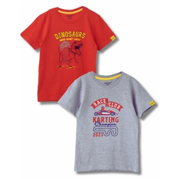 Mijoosh Boys T-Shirt Grey Heather Mélange / Fiery Red, Soft Cotton, Ages 7-14 (2pcs pack)