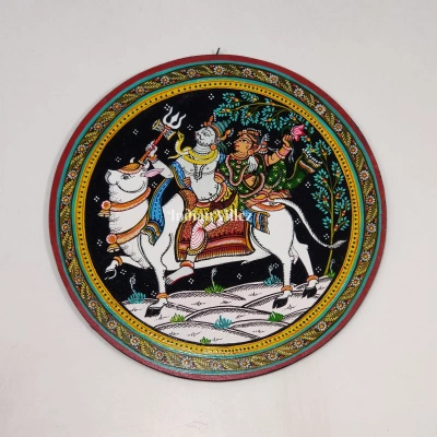 Shiva Parvati Hand-Painted Pattachitra Wall Plate (GI-Tag Handicraft)