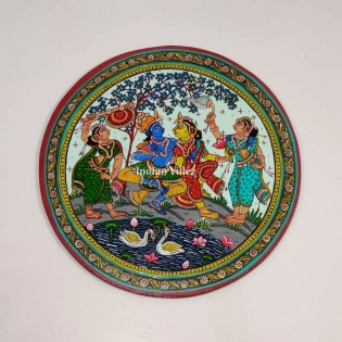 Radha Krishna Leela Hand-Painted Pattachitra Wall Plate (GI-Tag Handicraft)