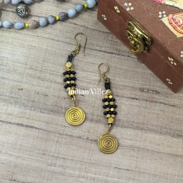 Handmade Long Circular Dokra Brass Earrings