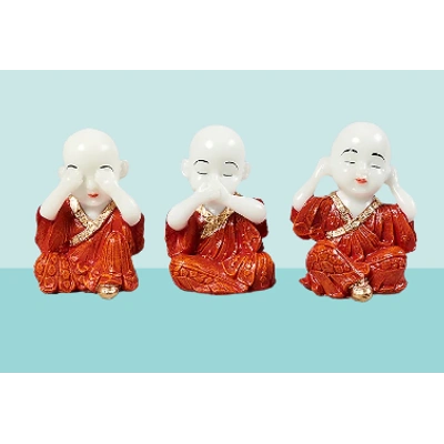 Orange & White Fibre Three Monk Statue Set