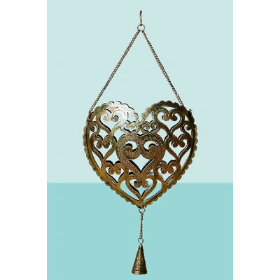 Golden & Black Heart Metal Hanging Stand With Tea Light Holder