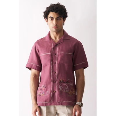 Cowboy's Courtyard - Hand Embroidered Unisex Linen Shirt