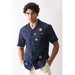 Celestial Panorama - Hand Embroidered Unisex Linen Shirt