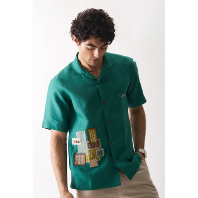 That Green Applique Shirt - Hand Embroidered Unisex Linen Shirt