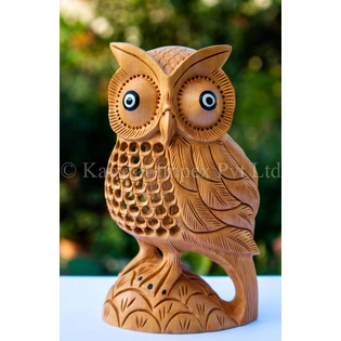 Wooden Carved Undercut Jali Work Owl Statue Jaipuri Handicraft