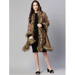 Brown Wool shawl with fur, fur shawl online