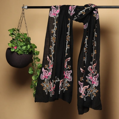 Black Pure Pashmina Shawl with beautiful birds hand embroidery