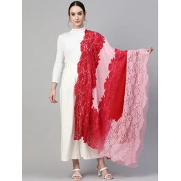 Red Pink Ombre with Lace Fine Wool Shawl