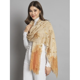 Biege Shawl for women with lace and floral cutwork pattern