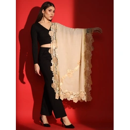 Lace-Edged Kashmiri Beige Shawl: Women's Woolen Shawl