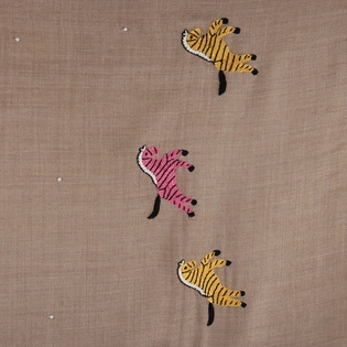 Biege Woolen Shawl with hand embroidred animal motifs