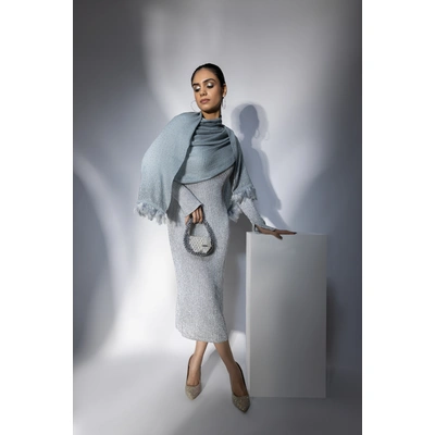 MODARTA Grey Shawl with Feathers and Swarovski, ideal dress fur shawl