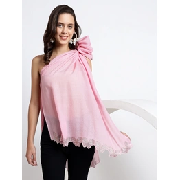 Pink shawl for dress with swarovski butterflies cutwork border