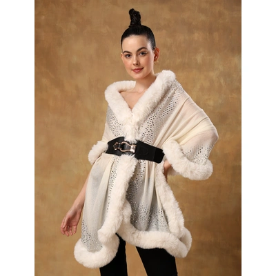 MODARTA White fur shawl, ideal dress fur shawl made with swarovski