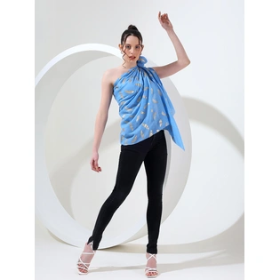 Blue shawl with gold leaf, best printed shawl online