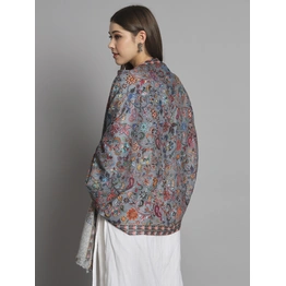 Grey kalamkari shawl with floral design an ideal bridal shawl