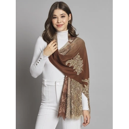 Ombre Brown Shawl withlace and swarovski