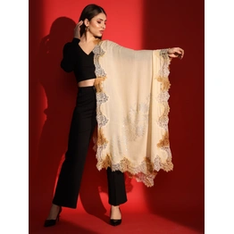 beige shawl with lace and swarovski-ladies kashmiri shawl