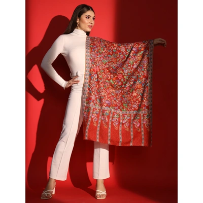 Red Kalamkari Shawl intricately embroidered winter shawl for ladies