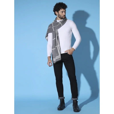 Striped Men Muffler - Classic Grey Woolen Muffler