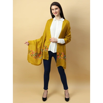 MODARTA Yellow Shawl, Pure Pashmina Shawl hand embroidered with floral pearl pattern