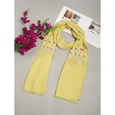 Lemon Yellow Shawl, Pure Pashmina Shawl, hand embroidered with abstract geometric pattern